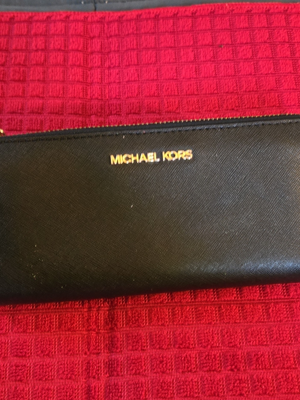 Michael Kors Black Zip Wallet with Gold Logo